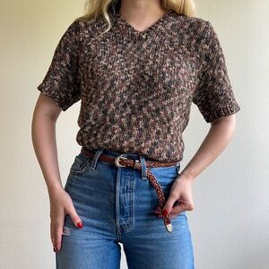 Vintage 1980s Brown Woven Belt With Silver Accents (M/L)